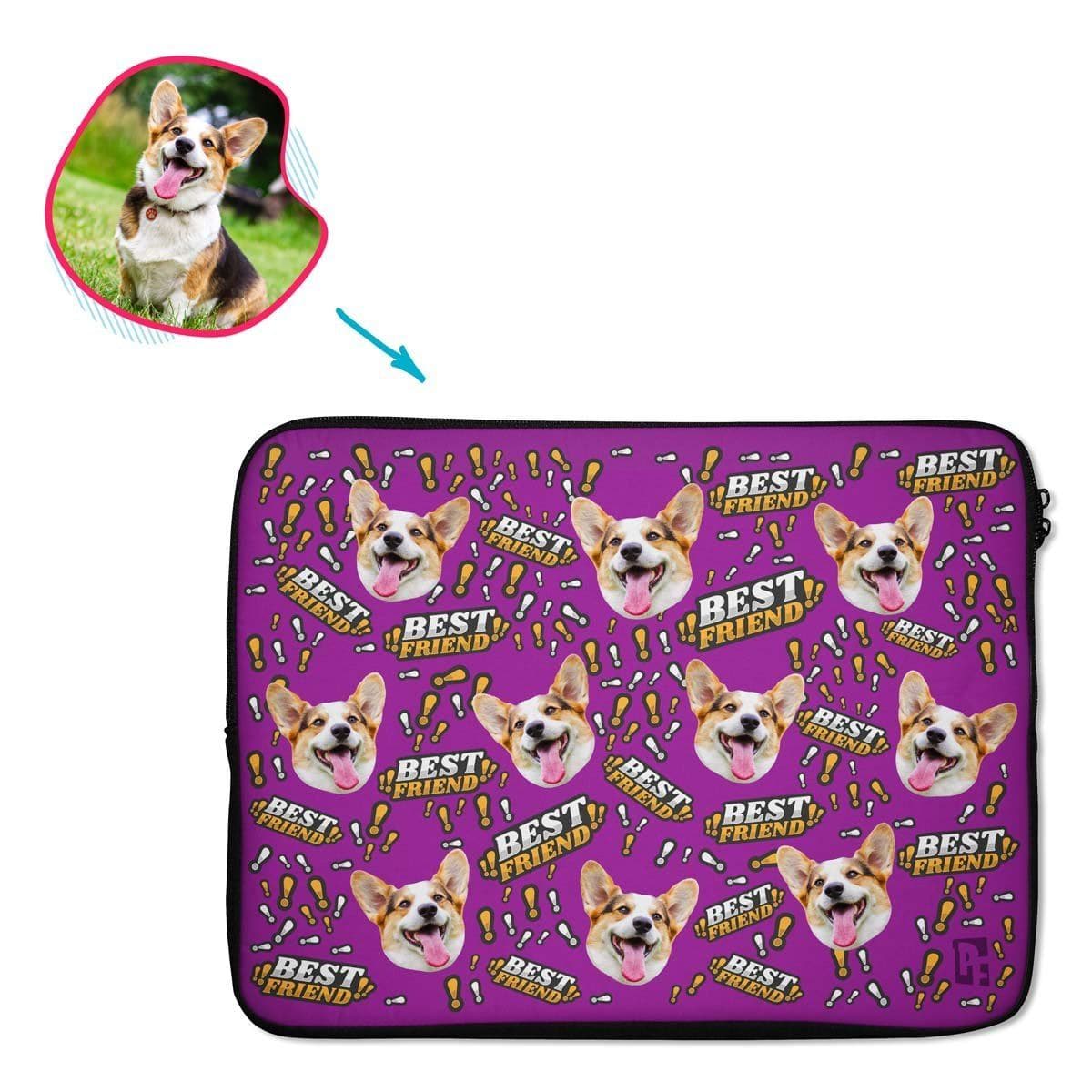 purple Best Friend laptop sleeve personalized with photo of face printed on them