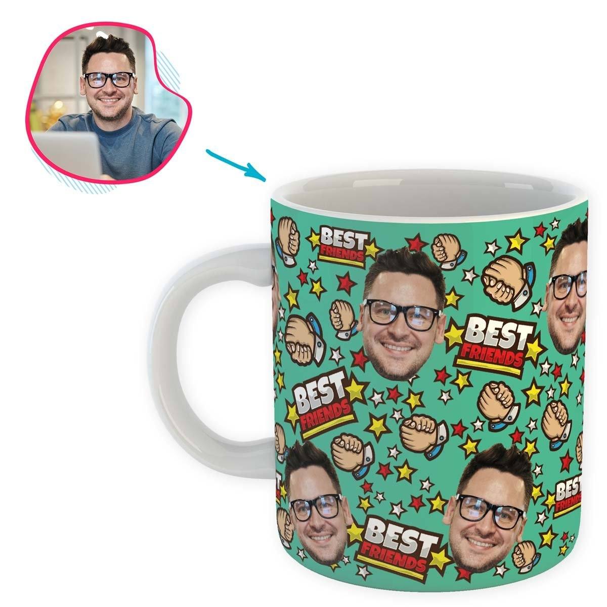 mint Best Friends mug personalized with photo of face printed on it
