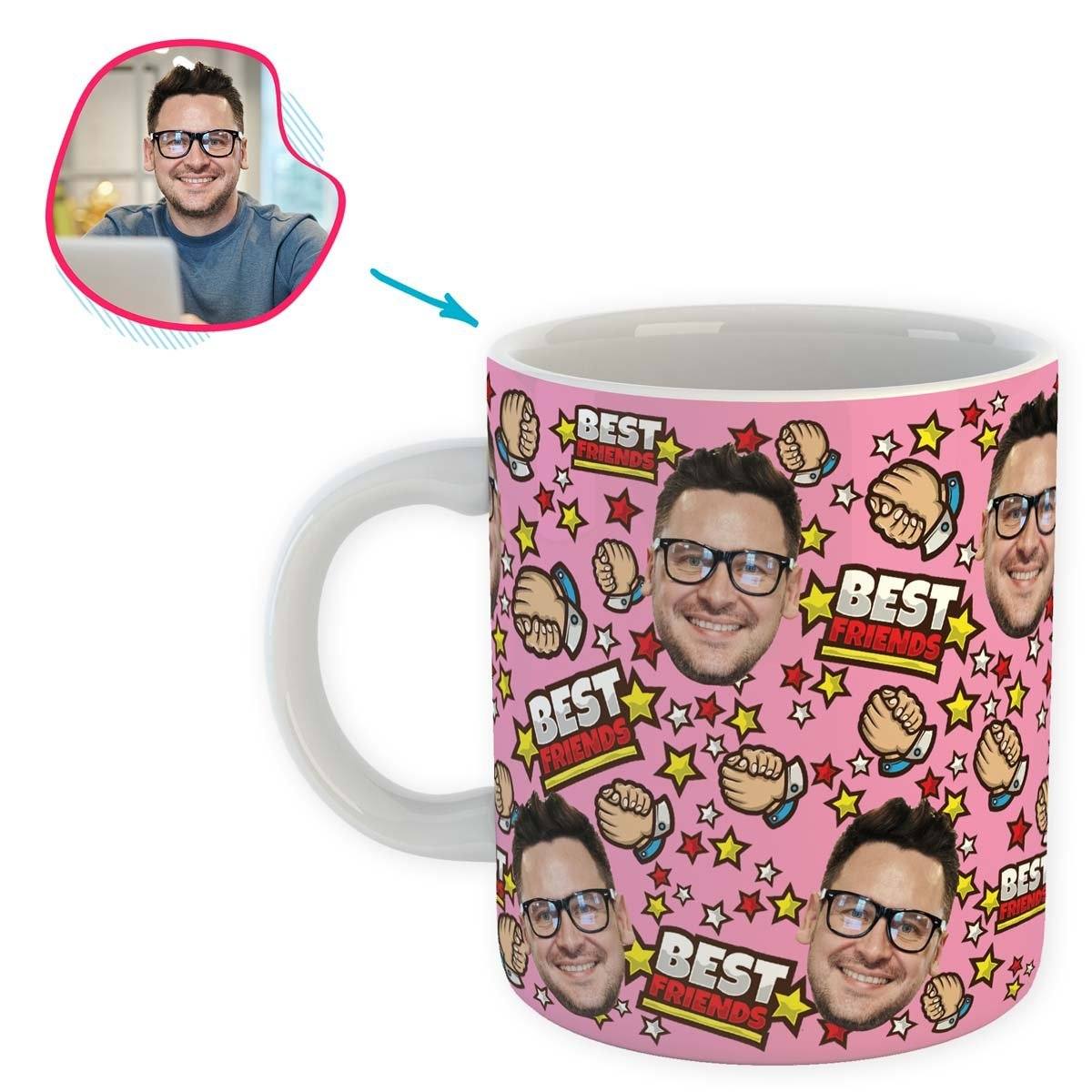 pink Best Friends mug personalized with photo of face printed on it
