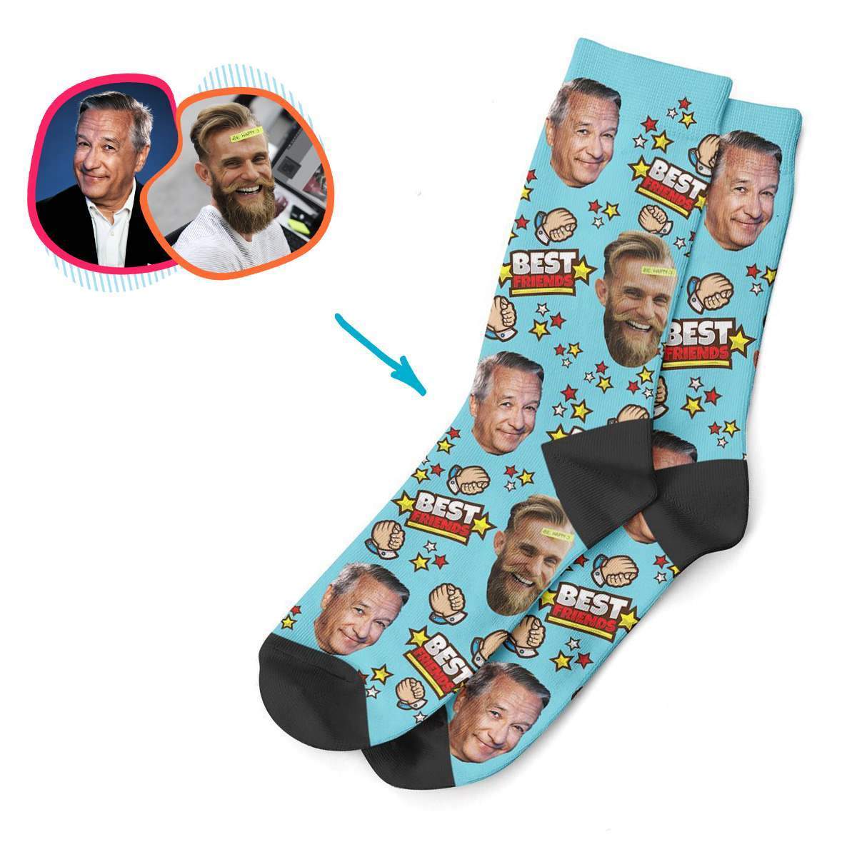 darkblue Best Friends socks personalized with photo of face printed on them