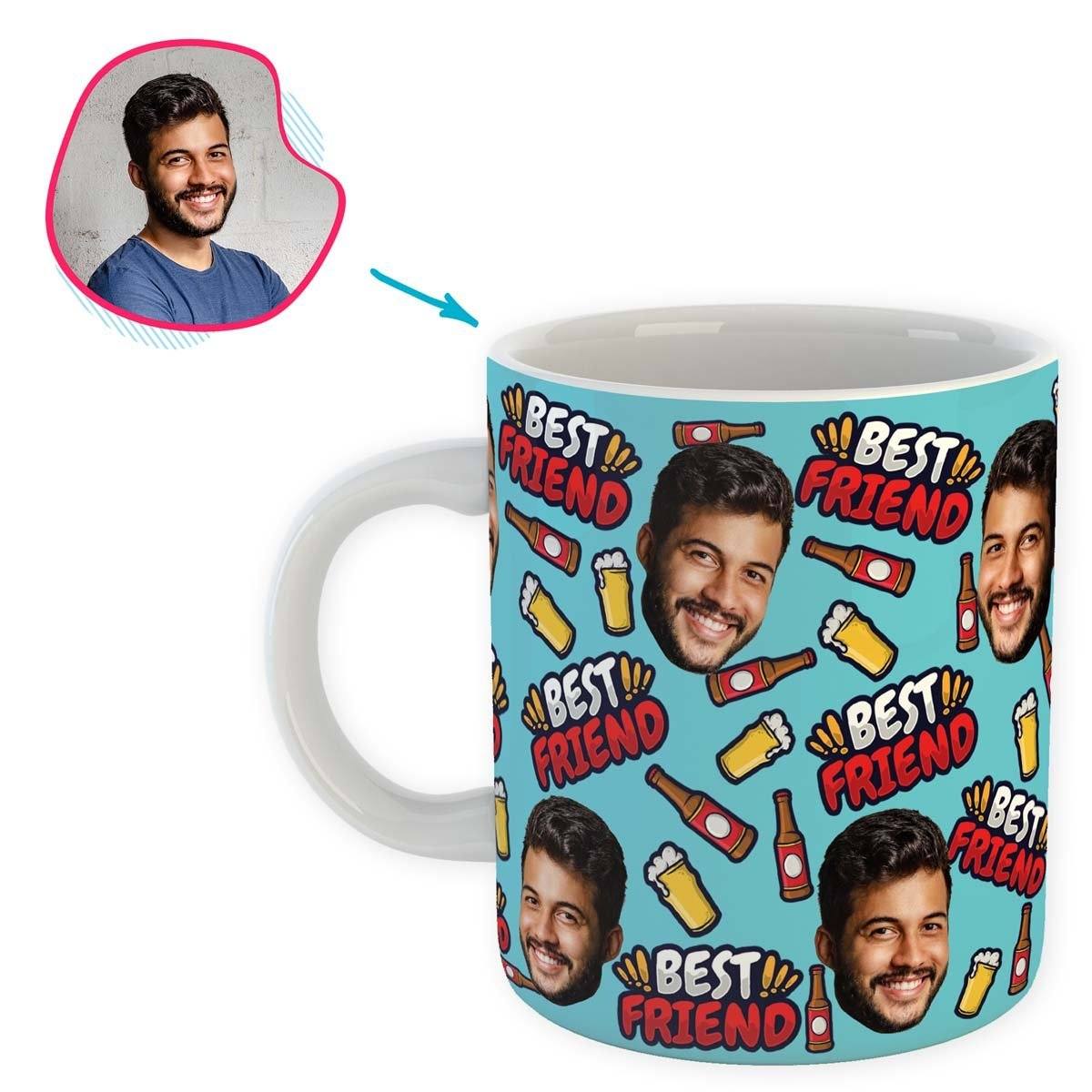 blue BFF for Him mug personalized with photo of face printed on it