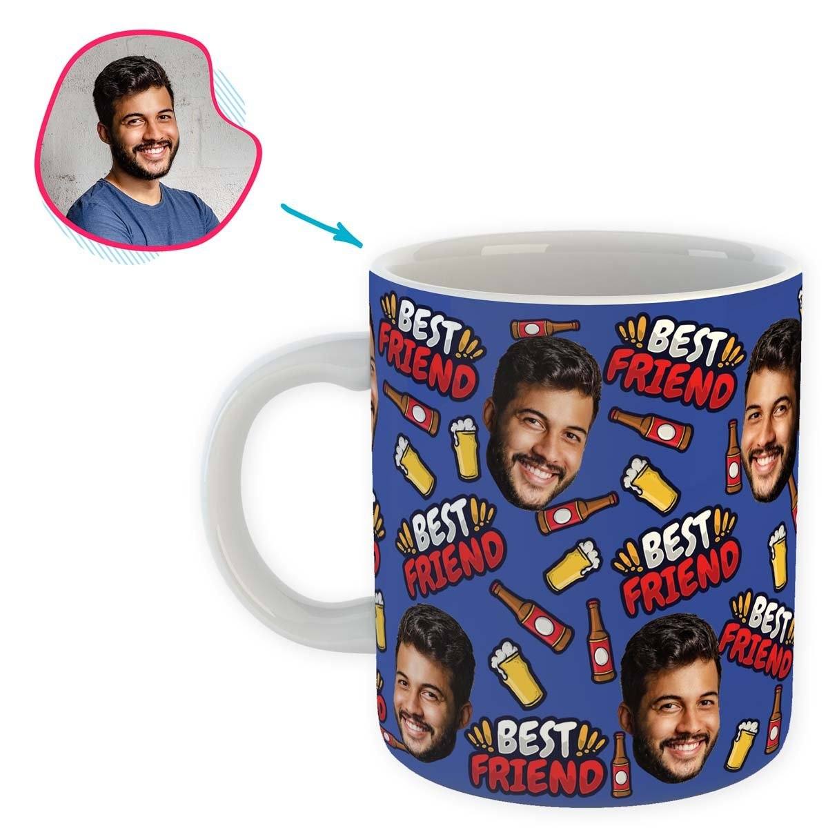 darkblue BFF for Him mug personalized with photo of face printed on it