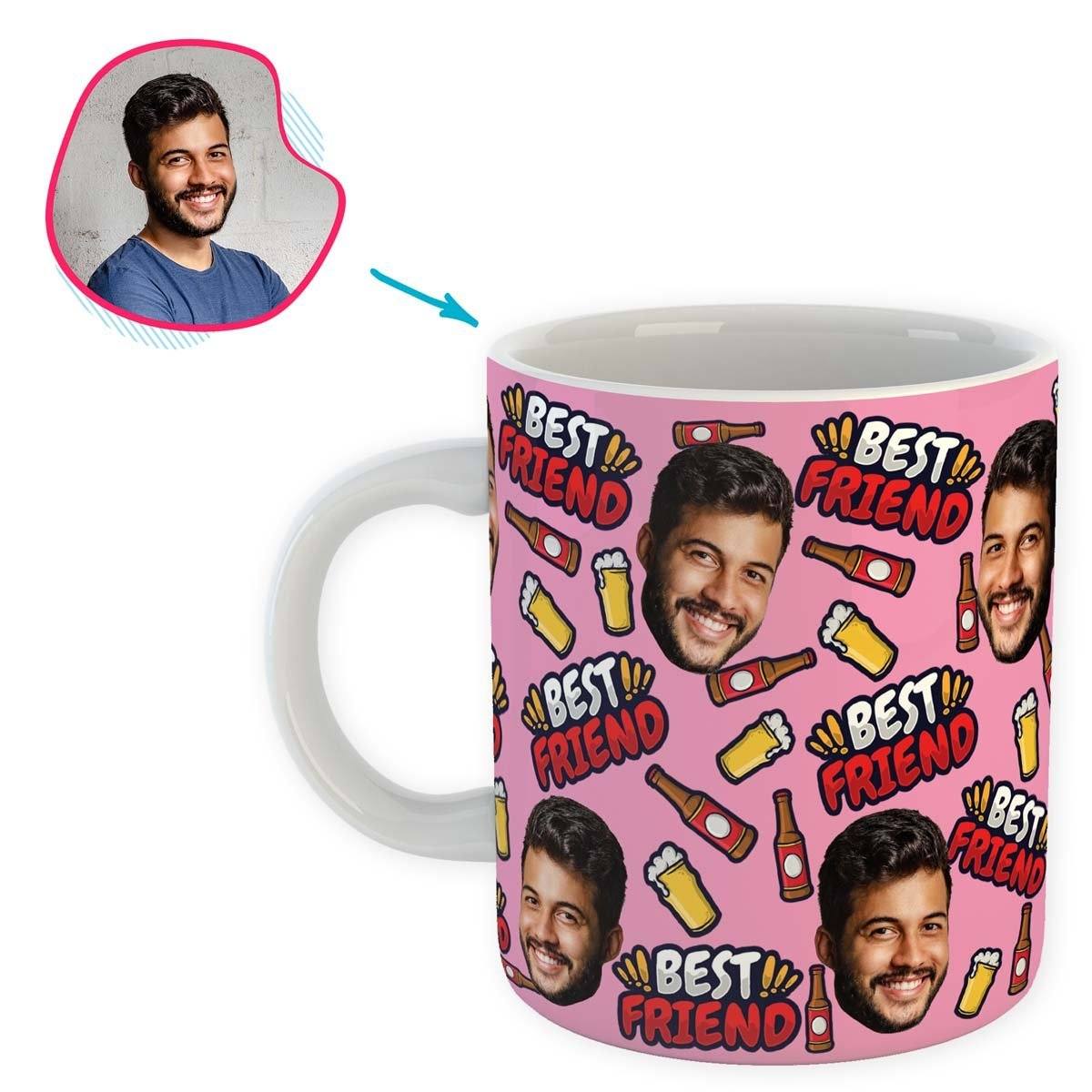 pink BFF for Him mug personalized with photo of face printed on it