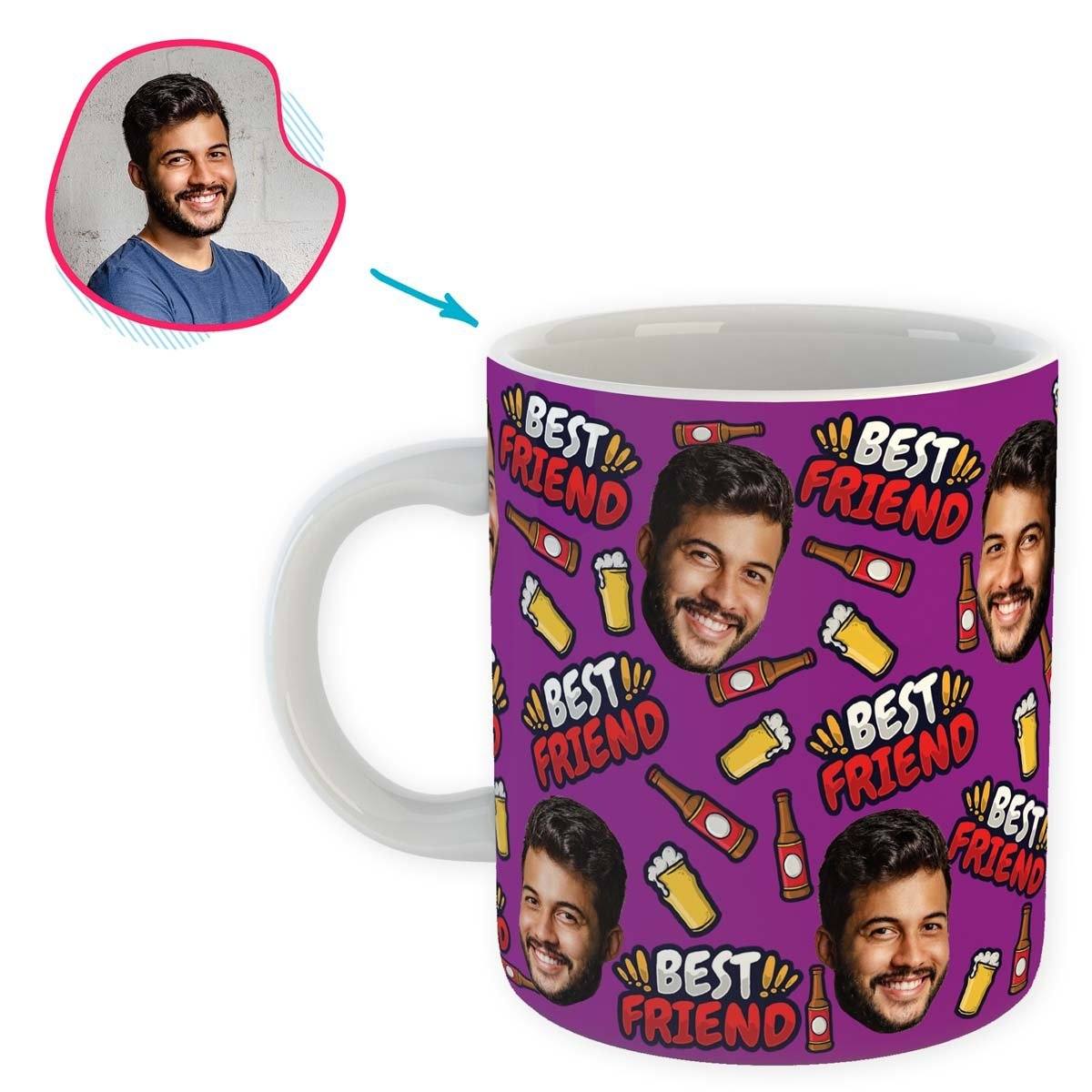 purple BFF for Him mug personalized with photo of face printed on it