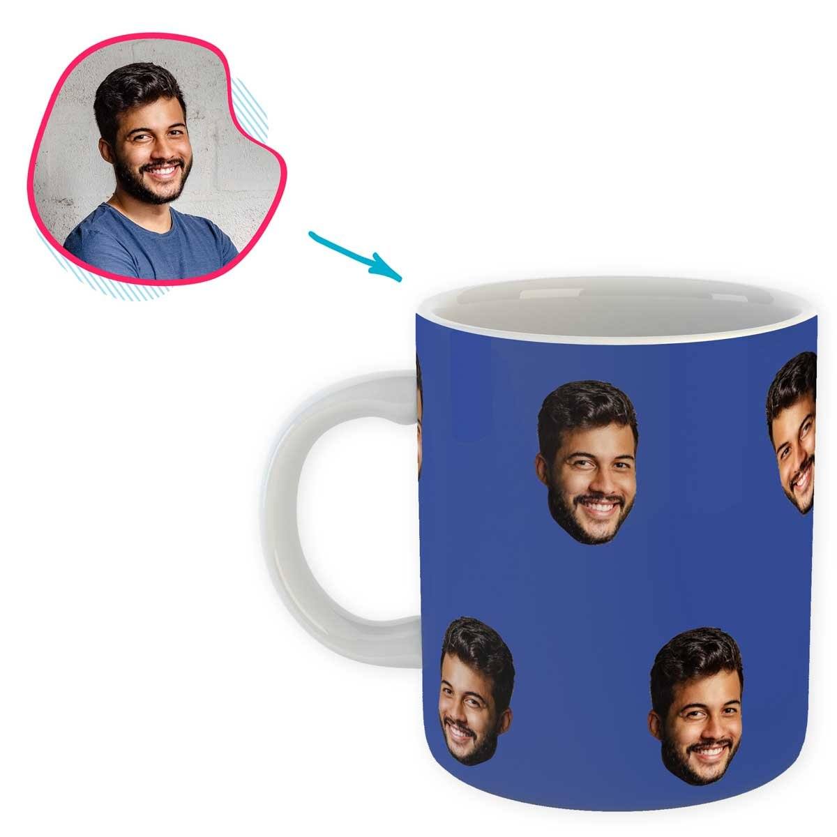 darkblue Blank design mug personalized with photo of face printed on it