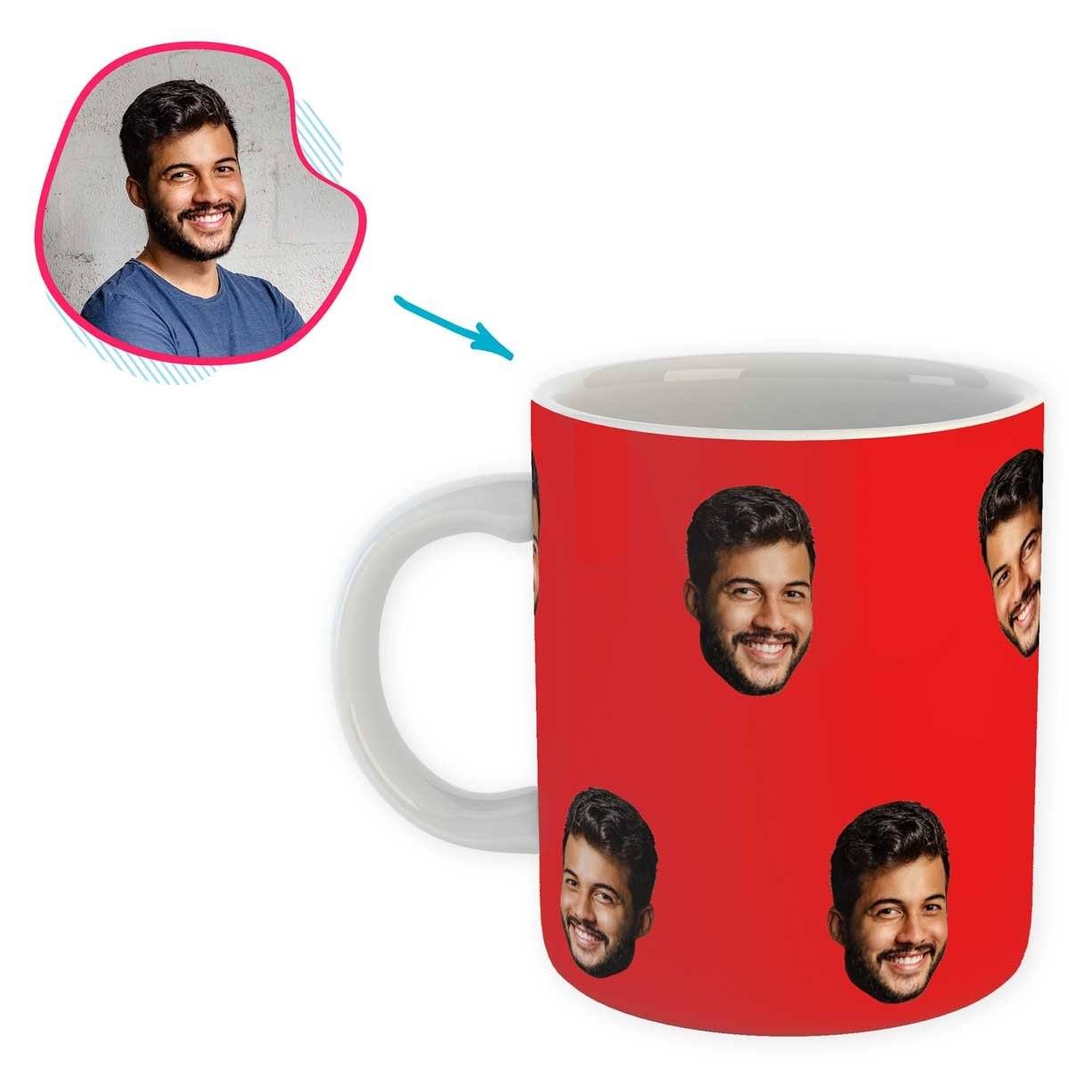 red Blank design mug personalized with photo of face printed on it