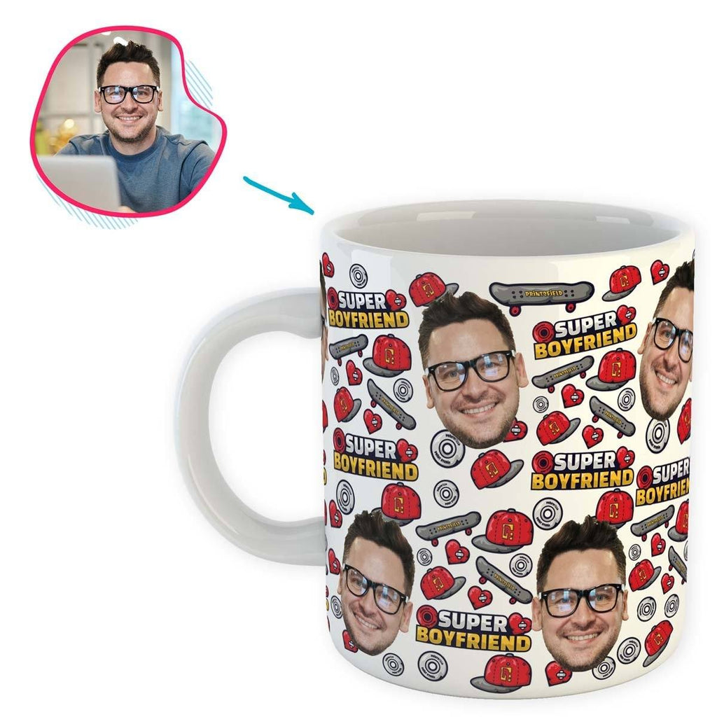 White Boyfriend personalized mug with photo of face printed on it