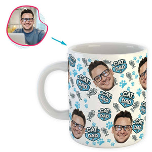 white Cat Dad mug personalized with photo of face printed on it