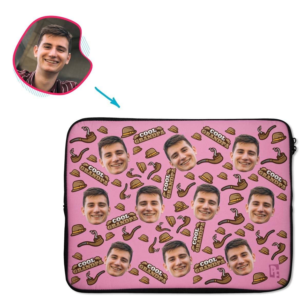 pink Cool Grandfather laptop sleeve personalized with photo of face printed on them
