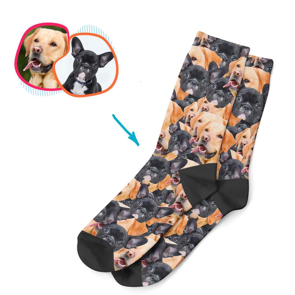 Dog Mash socks personalized with photo of face printed on them