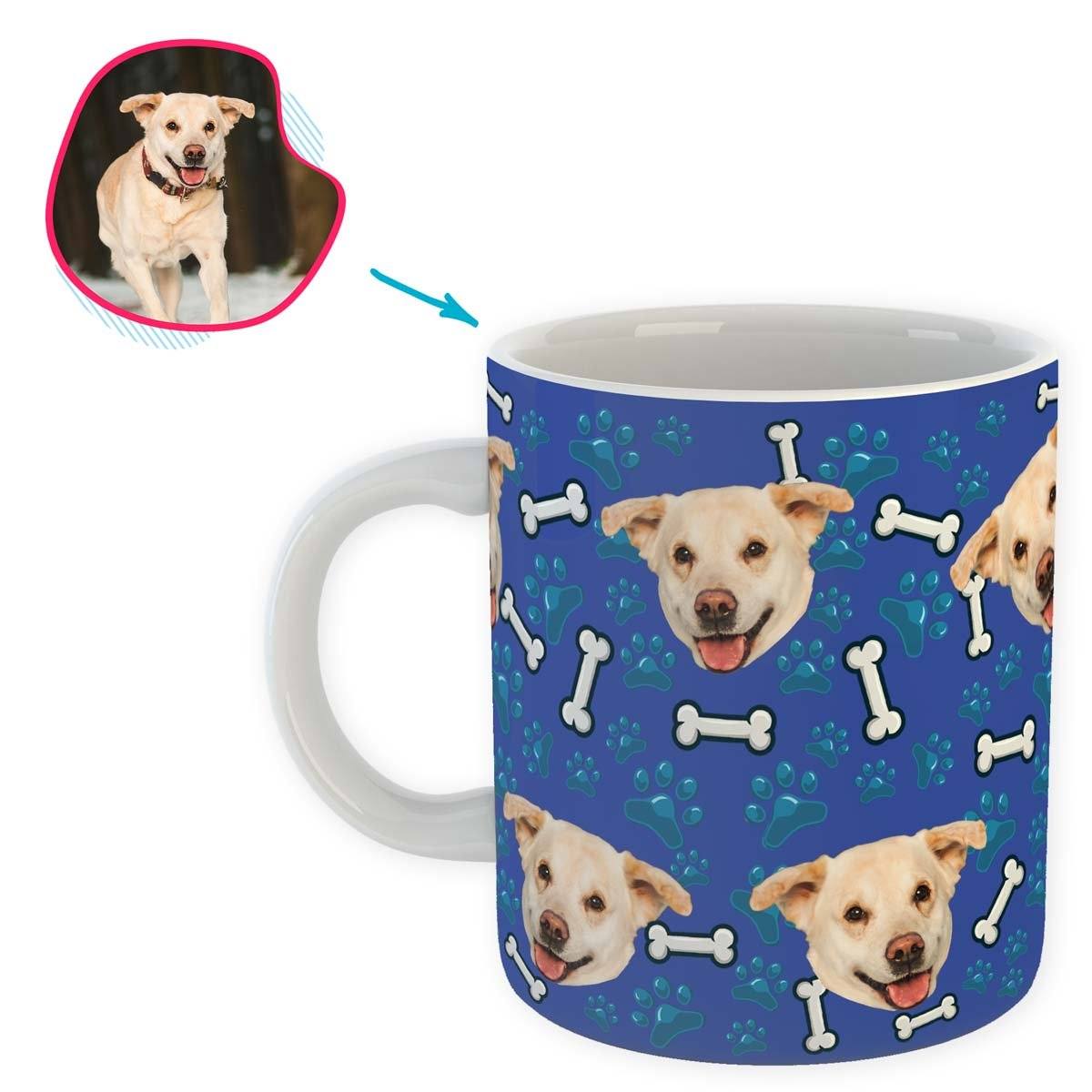 darkblue Dog mug personalized with photo of face printed on it