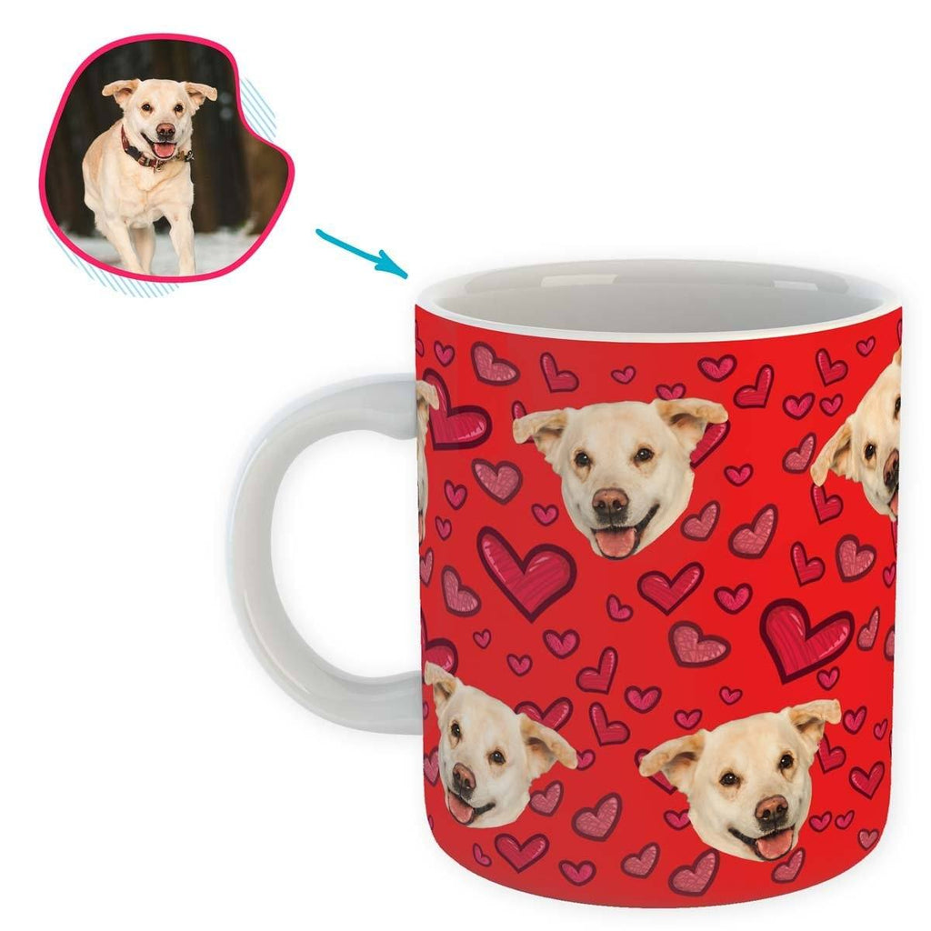 red Heart mug personalized with photo of face printed on it