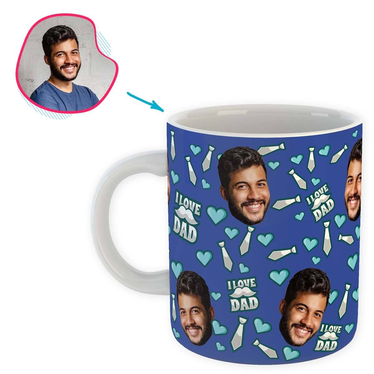 darkblue Love Dad mug personalized with photo of face printed on it