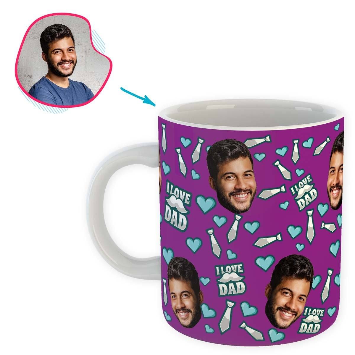 purple Love Dad mug personalized with photo of face printed on it