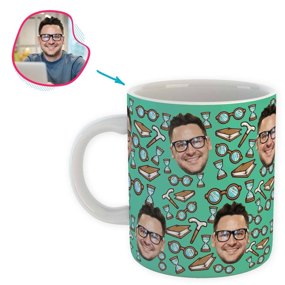 Mint Retirement personalized mug with photo of face printed on it