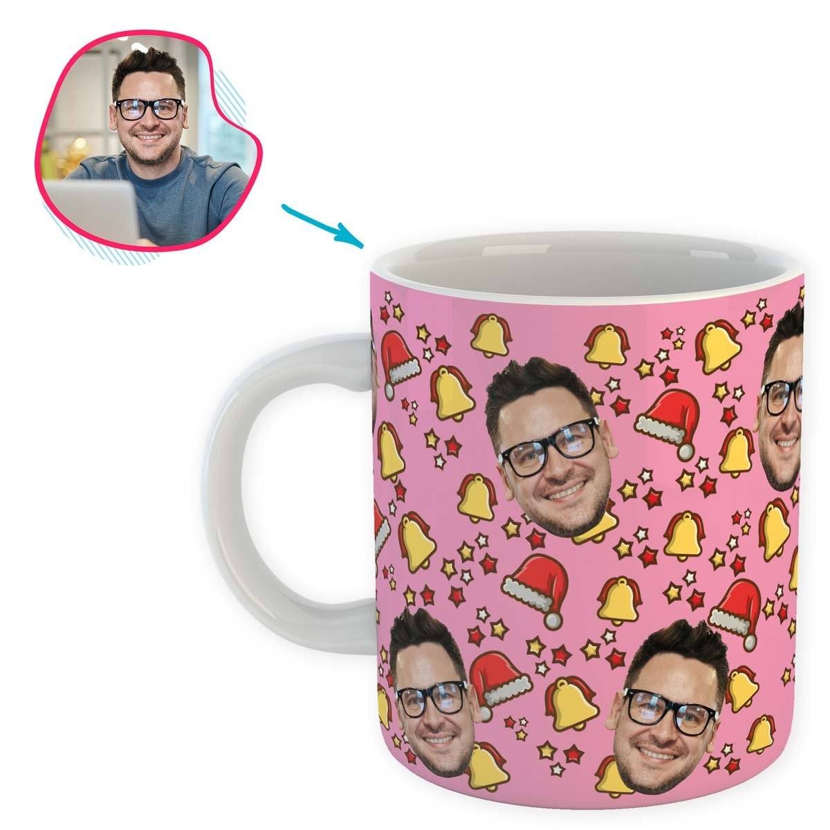 pink Santa's Hat mug personalized with photo of face printed on it