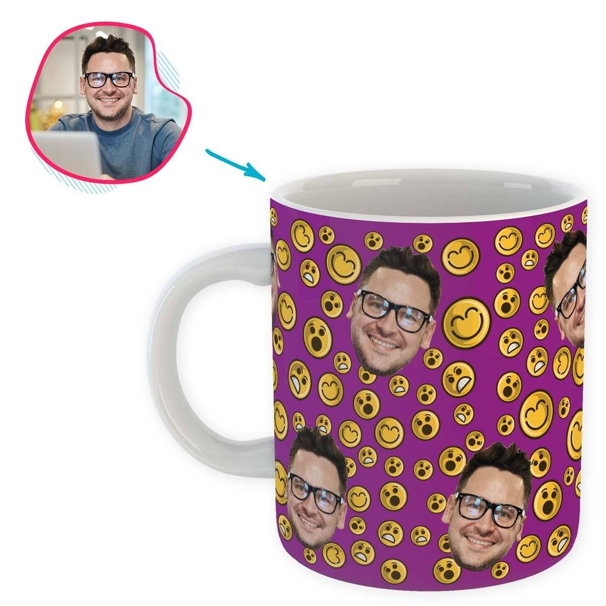 purple Smiles mug personalized with photo of face printed on it