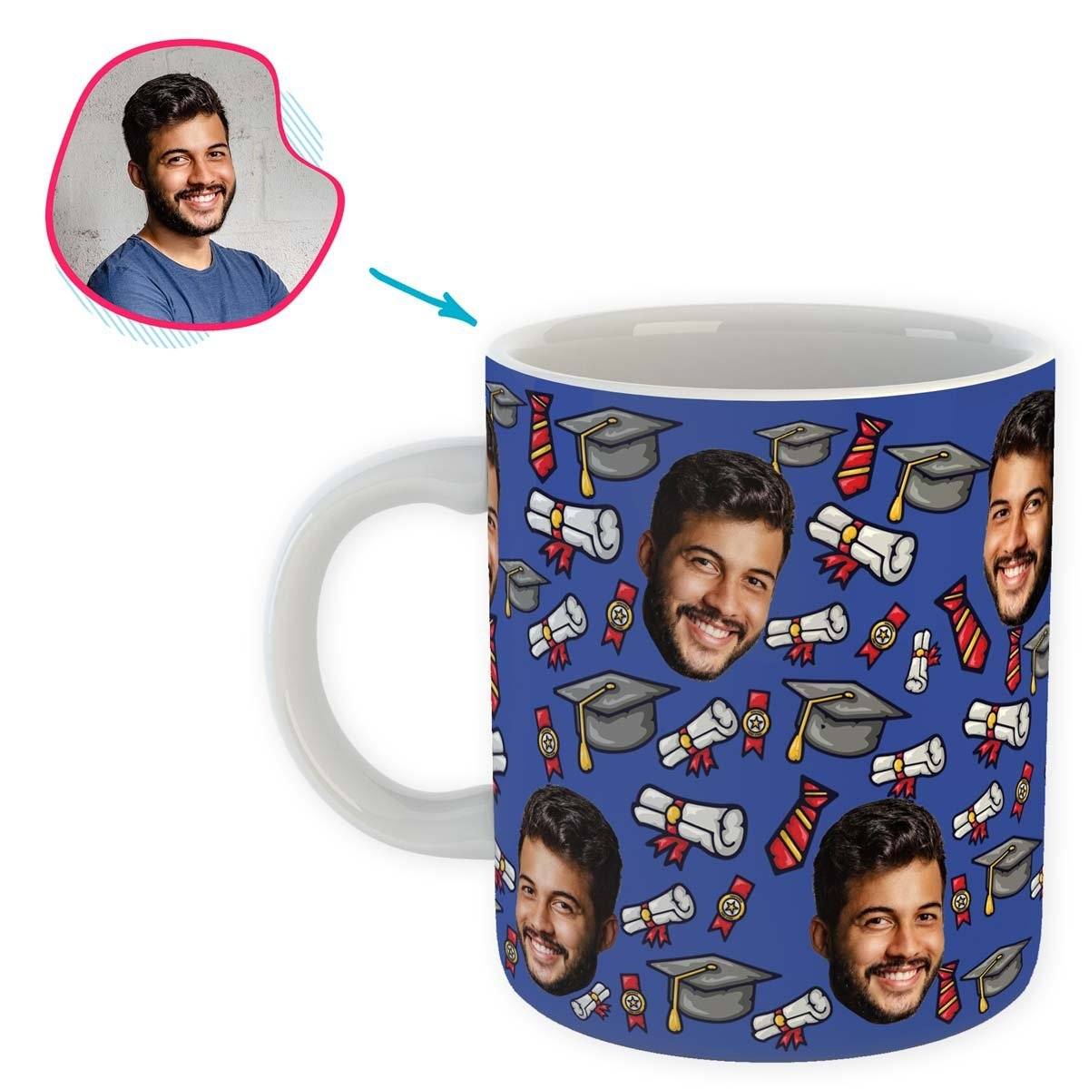Darkblue Students & Graduates personalized mug with photo of face printed on it