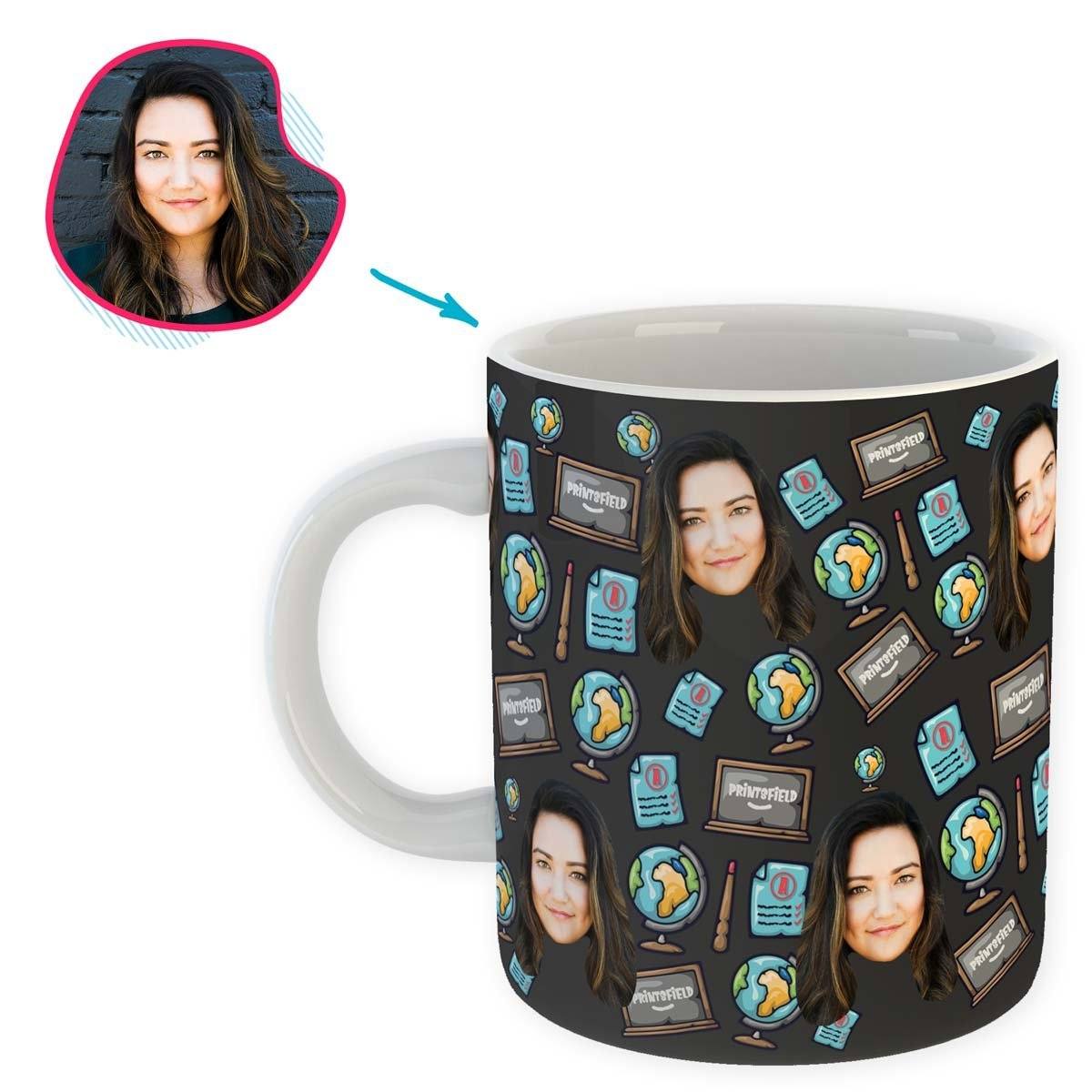 Dark Teacher personalized mug with photo of face printed on it
