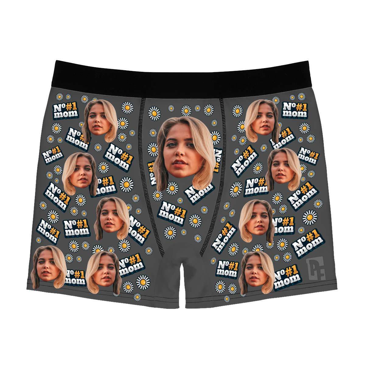 Dark #1 Mom men's boxer briefs personalized with photo printed on them
