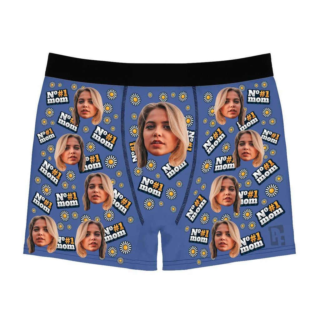 Darkblue #1 Mom men's boxer briefs personalized with photo printed on them