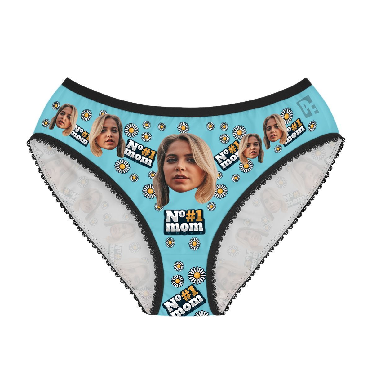 Blue #1 Mom women's underwear briefs personalized with photo printed on them