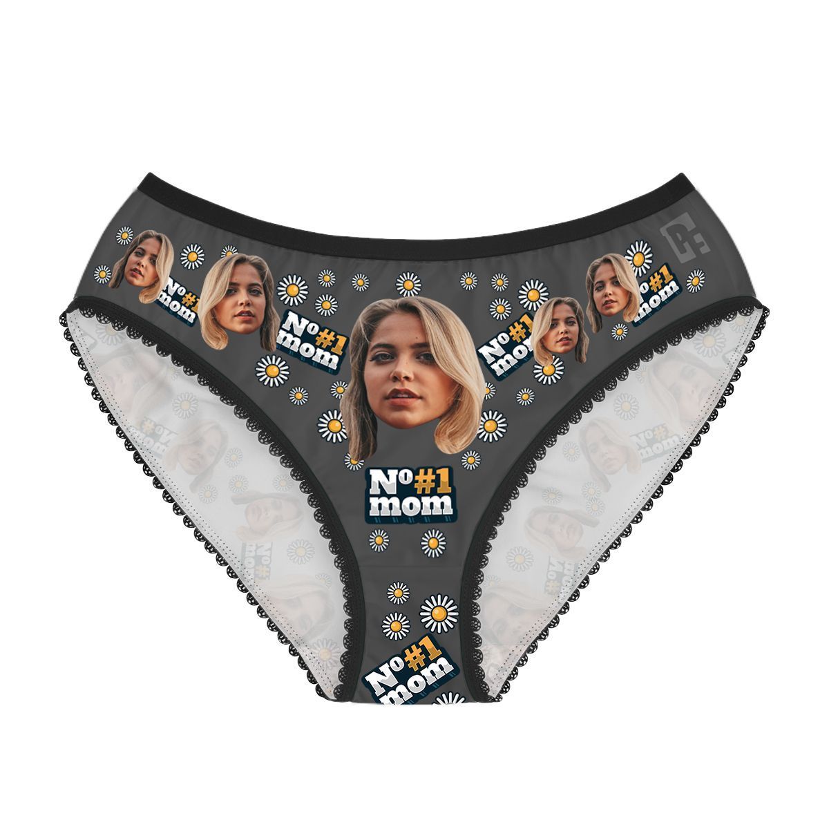 Dark #1 Mom women's underwear briefs personalized with photo printed on them