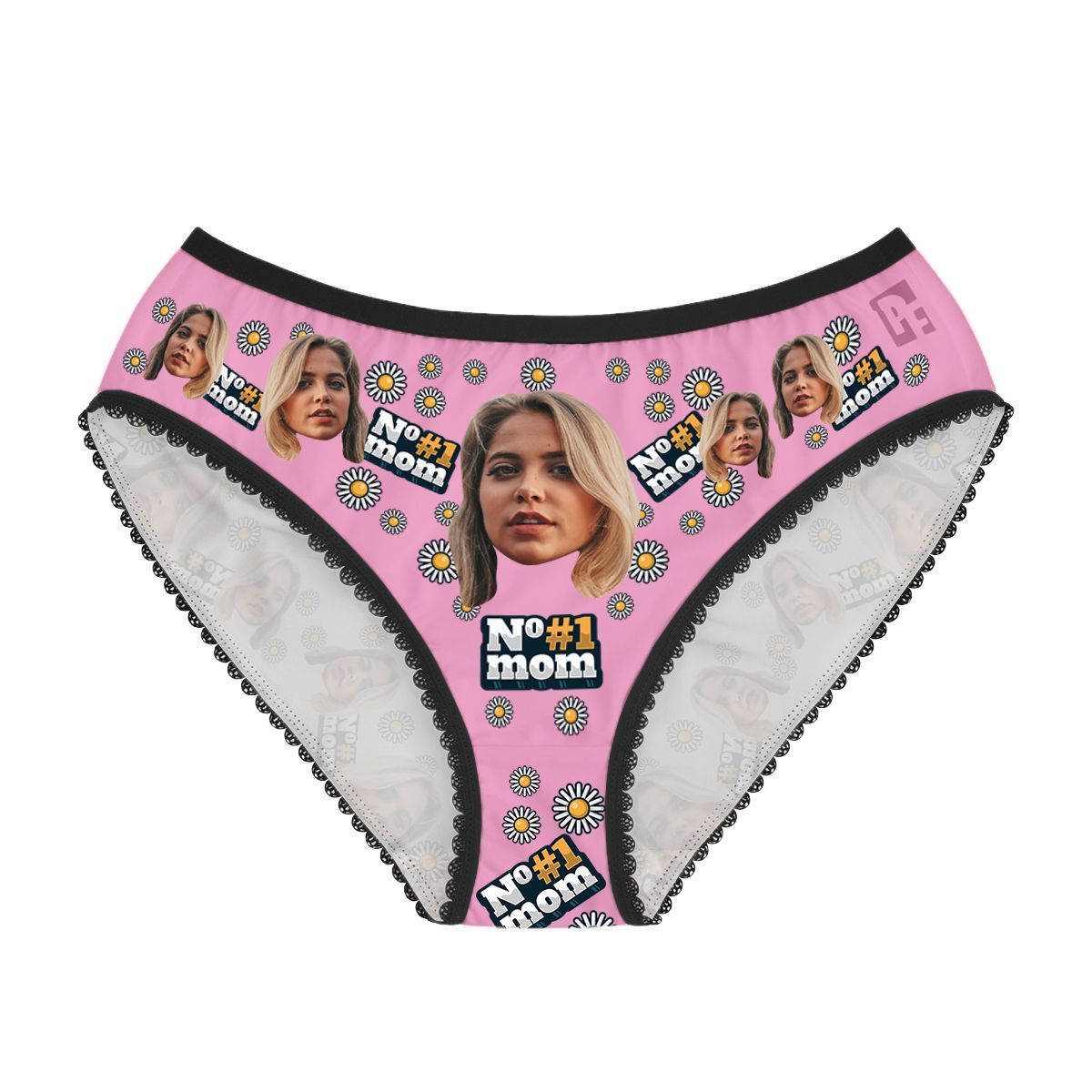 Pink #1 Mom women's underwear briefs personalized with photo printed on them