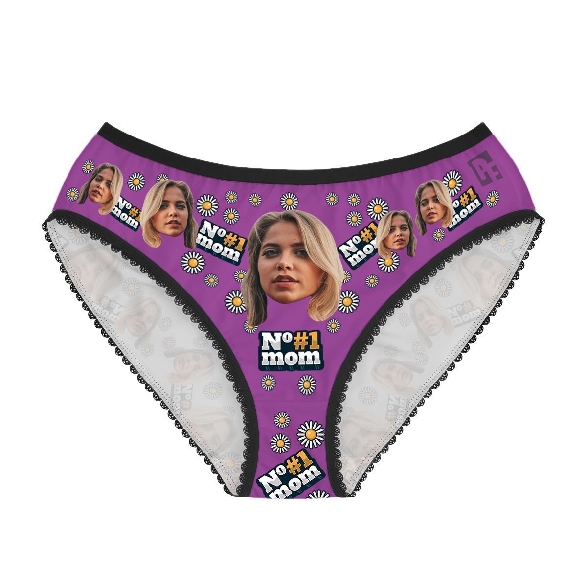 Purple #1 Mom women's underwear briefs personalized with photo printed on them