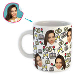 Load image into Gallery viewer, White Anniversary personalized mug with photo of face printed on it
