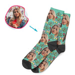 Load image into Gallery viewer, Mint Anniversary personalized socks with photo of face printed on them
