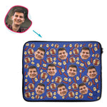 Load image into Gallery viewer, darkblue Bacon and Eggs laptop sleeve personalized with photo of face printed on them

