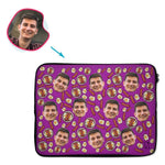 Load image into Gallery viewer, purple Bacon and Eggs laptop sleeve personalized with photo of face printed on them
