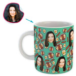 Load image into Gallery viewer, mint Bacon and Eggs mug personalized with photo of face printed on it
