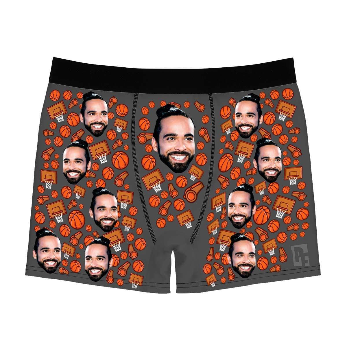 Dark Basketball men's boxer briefs personalized with photo printed on them