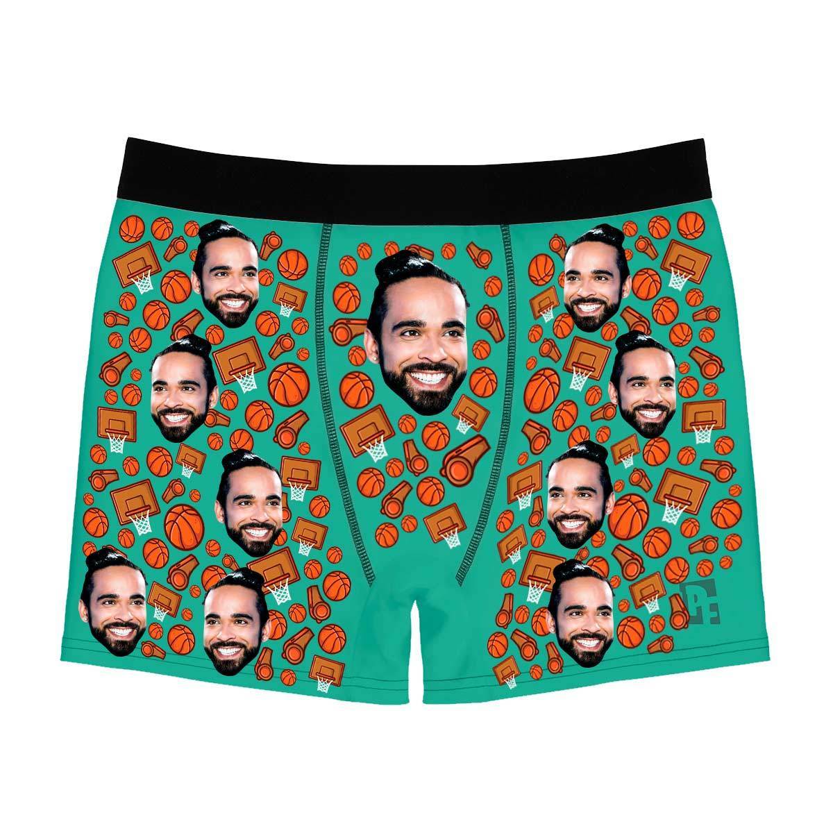 Mint Basketball men's boxer briefs personalized with photo printed on them