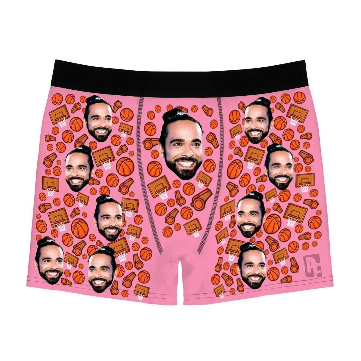 Pink Basketball men's boxer briefs personalized with photo printed on them