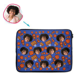 Load image into Gallery viewer, darkblue Basketball laptop sleeve personalized with photo of face printed on them
