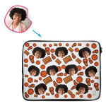 Load image into Gallery viewer, white Basketball laptop sleeve personalized with photo of face printed on them
