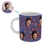 Load image into Gallery viewer, darkblue Basketball mug personalized with photo of face printed on it
