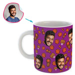 Load image into Gallery viewer, purple Basketball mug personalized with photo of face printed on it
