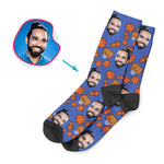 Load image into Gallery viewer, darkblue Basketball socks personalized with photo of face printed on them
