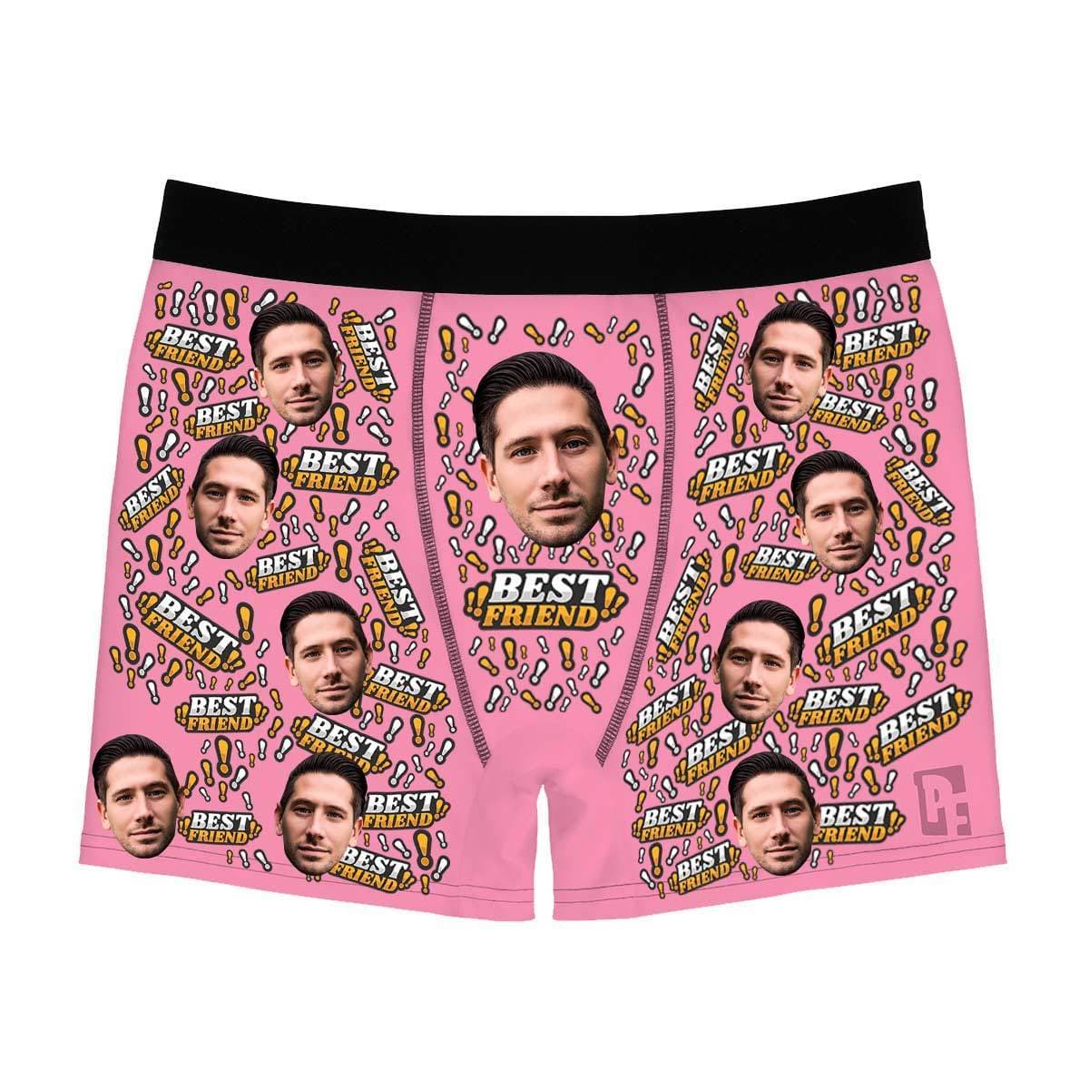 Pink Best Friend men's boxer briefs personalized with photo printed on them