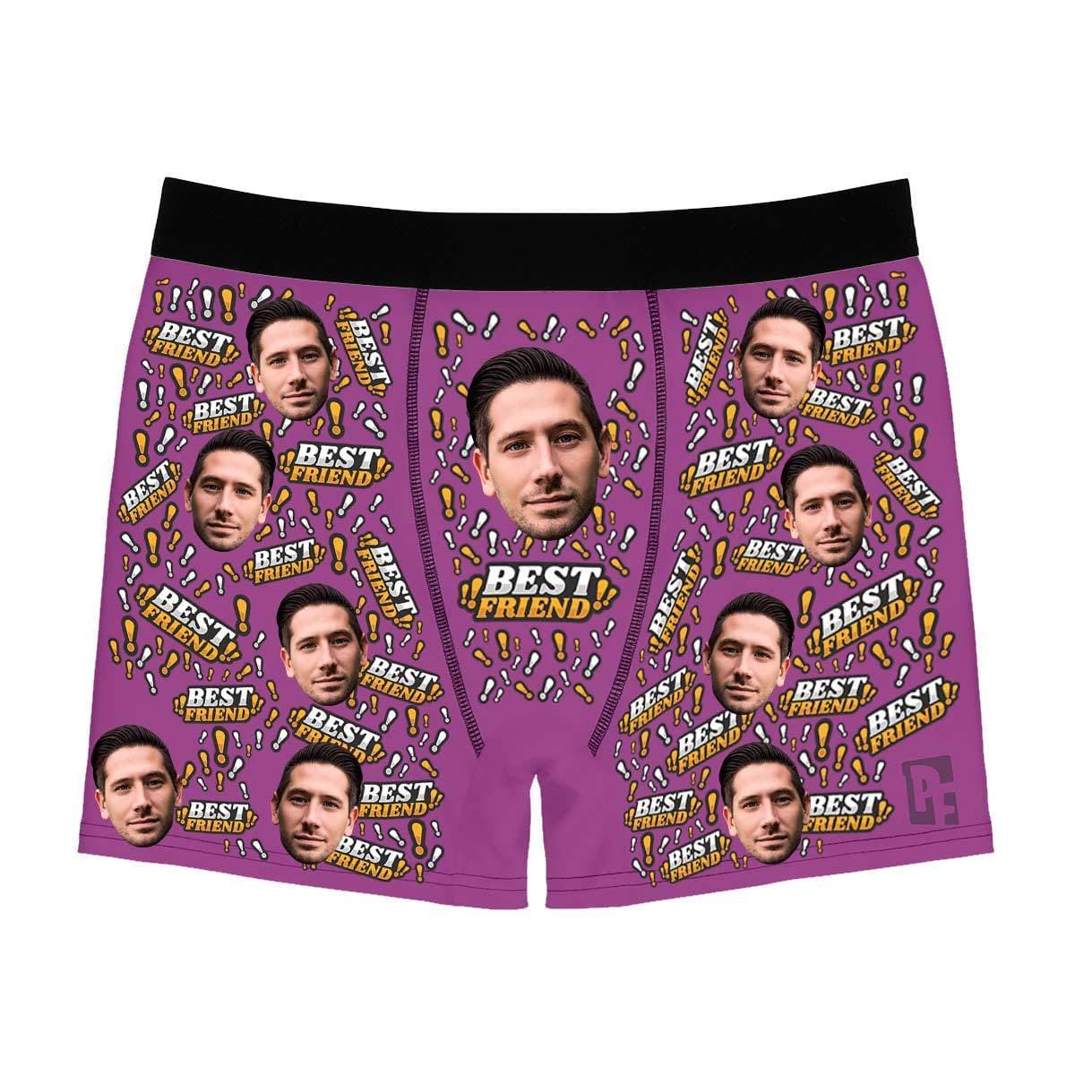 Purple Best Friend men's boxer briefs personalized with photo printed on them