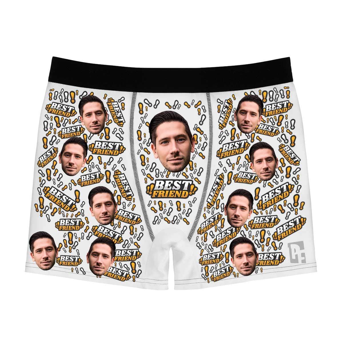 White Best Friend men's boxer briefs personalized with photo printed on them