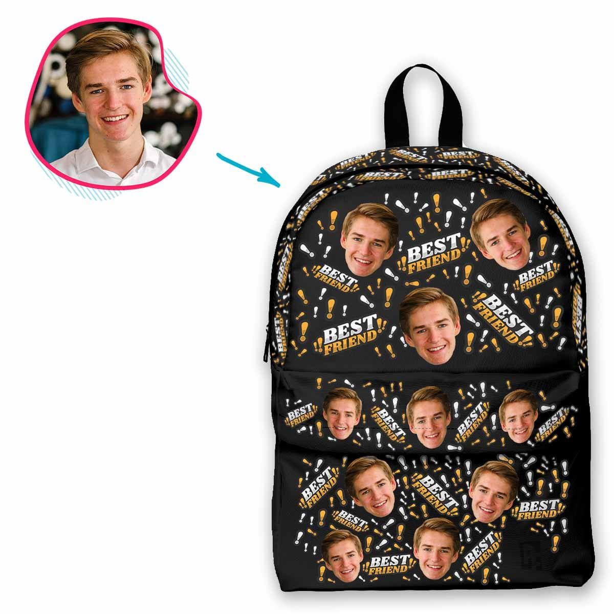dark Best Friend classic backpack personalized with photo of face printed on it