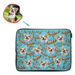 Load image into Gallery viewer, blue Best Friend laptop sleeve personalized with photo of face printed on them
