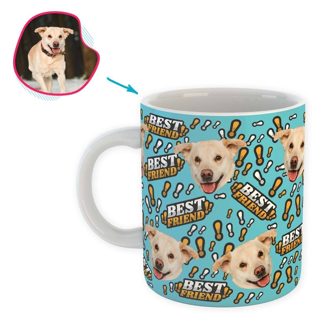 blue Best Friend mug personalized with photo of face printed on it