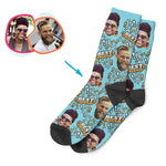 Load image into Gallery viewer, blue Best Friend socks personalized with photo of face printed on them
