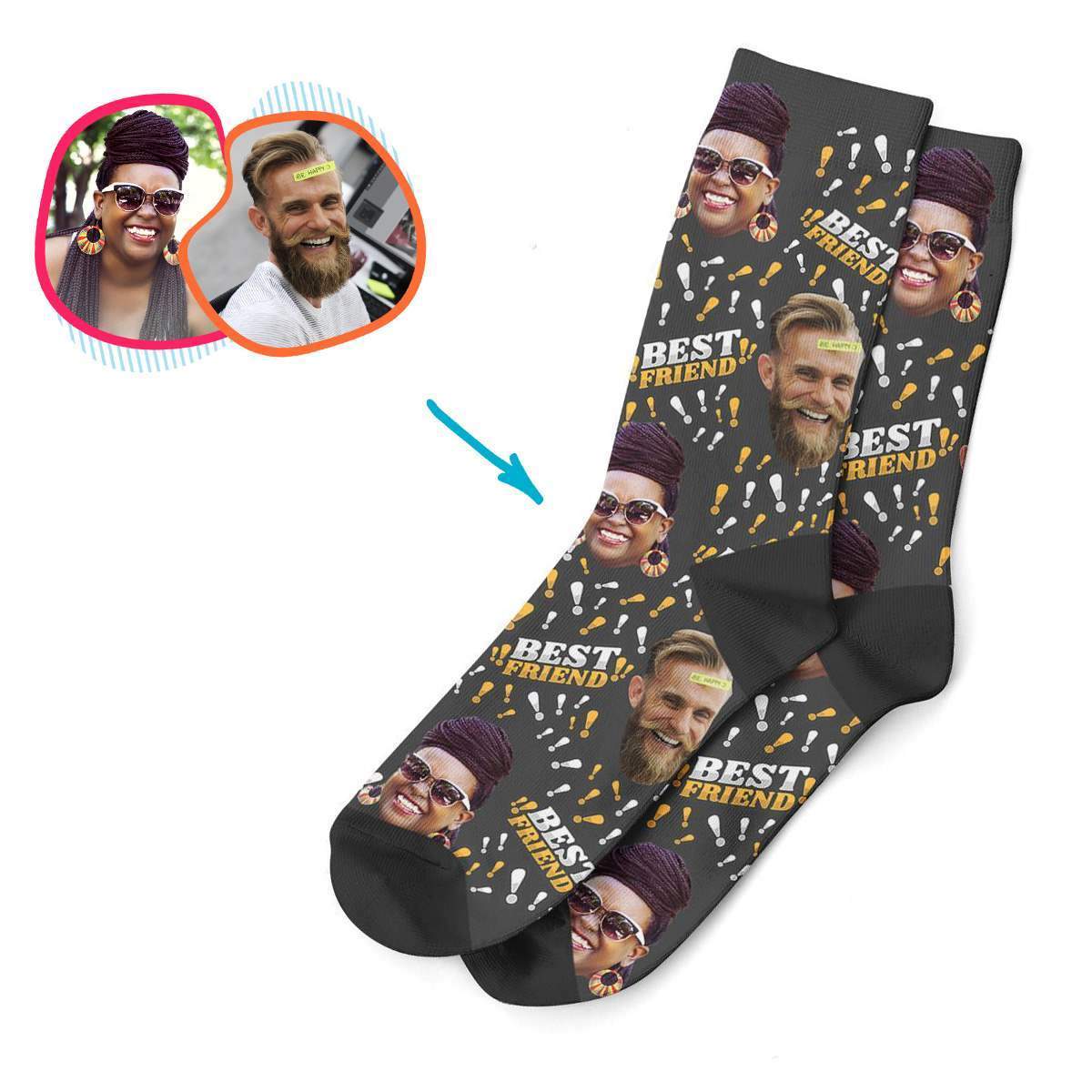 dark Best Friend socks personalized with photo of face printed on them